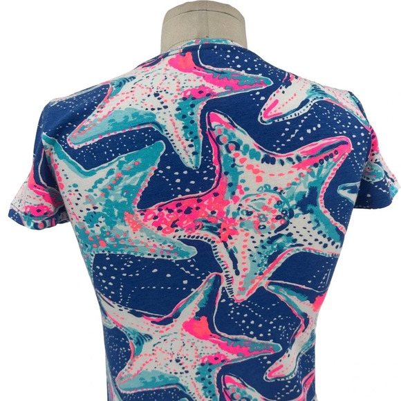 Lilly Pulitzer Dori T-Shirt Indigo Star Struck Print Blue Pink‎ Size XXS - Picture 7 of 11